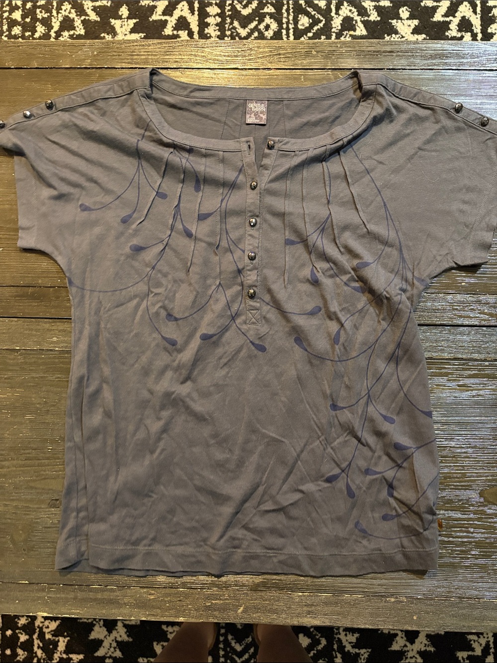 Gentle Fawn Slate Blue Short Sleeve Scoop-Neck Tee with Button Placket
